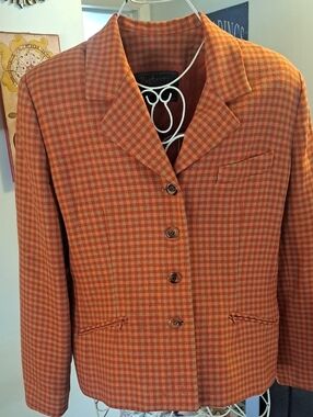 Vintage Burberry Plaid Wool Blazer, Sz 14